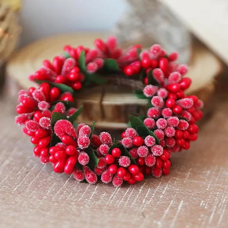 Ornaments Christmas Candlestick Garland Simulated Red Berry Candle Holder Xmas Wreath for Home New Year Party Dining Table Decor
