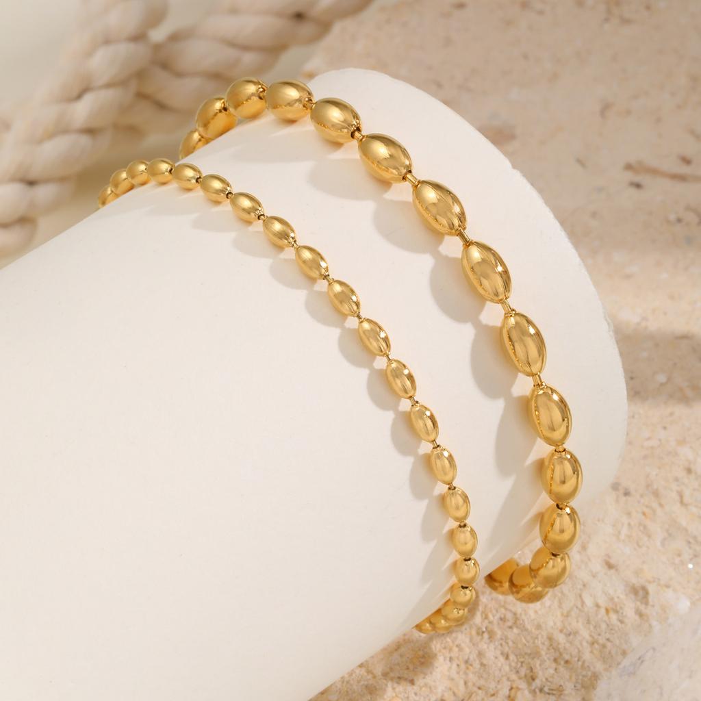 Stainless Steel Rugby Bead Chain Anklet for Women,Gold Color Holiday Beach Anklets ,Trendy Jewelry Mother's Day Gifts