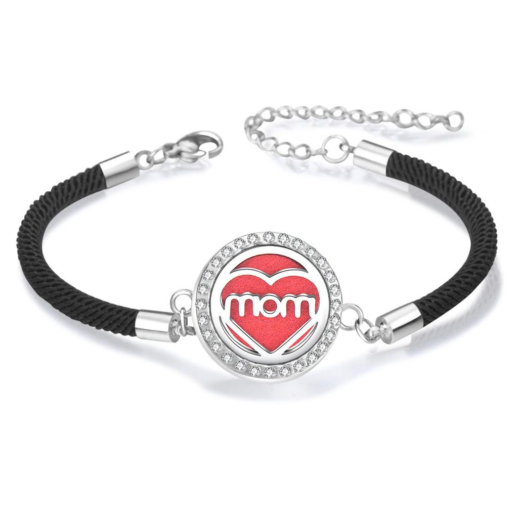 Diamond Inlaid Aroma Diffuser Bracelet: Adjustable Black Rope Wristband for Women