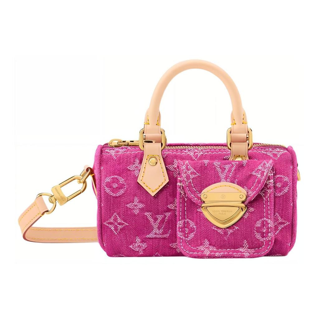 Louis Vuitton NANO SPEEDY Fabric Crossbody Handbag Women's Fuchsia M27603