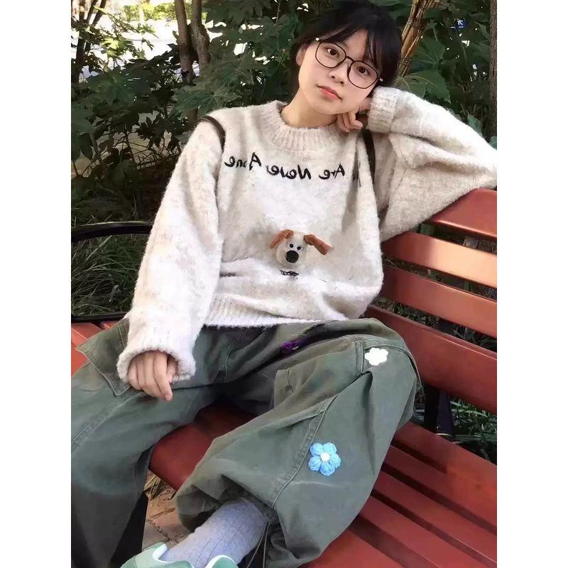 

Retro Lazy Wear Three-Dimensional Puppy Long Sleeves Knitting Sweater 2025 Fall and Winter New Design Sense Loose Tops Female Apricot L(Suggested 52.50 kg-57.50 kg)