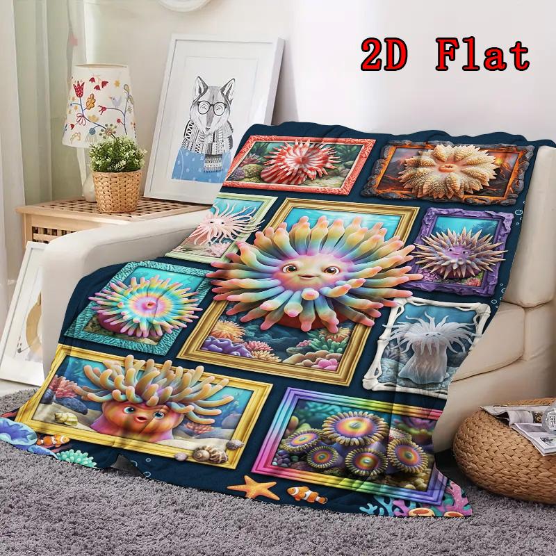 Ocean Creature Gallery 2D Flat Pattern Flannel Blanket, High Quality All Seasons, Home Decor, Warmth and Comfort, Perfect for Christmas Gifts.