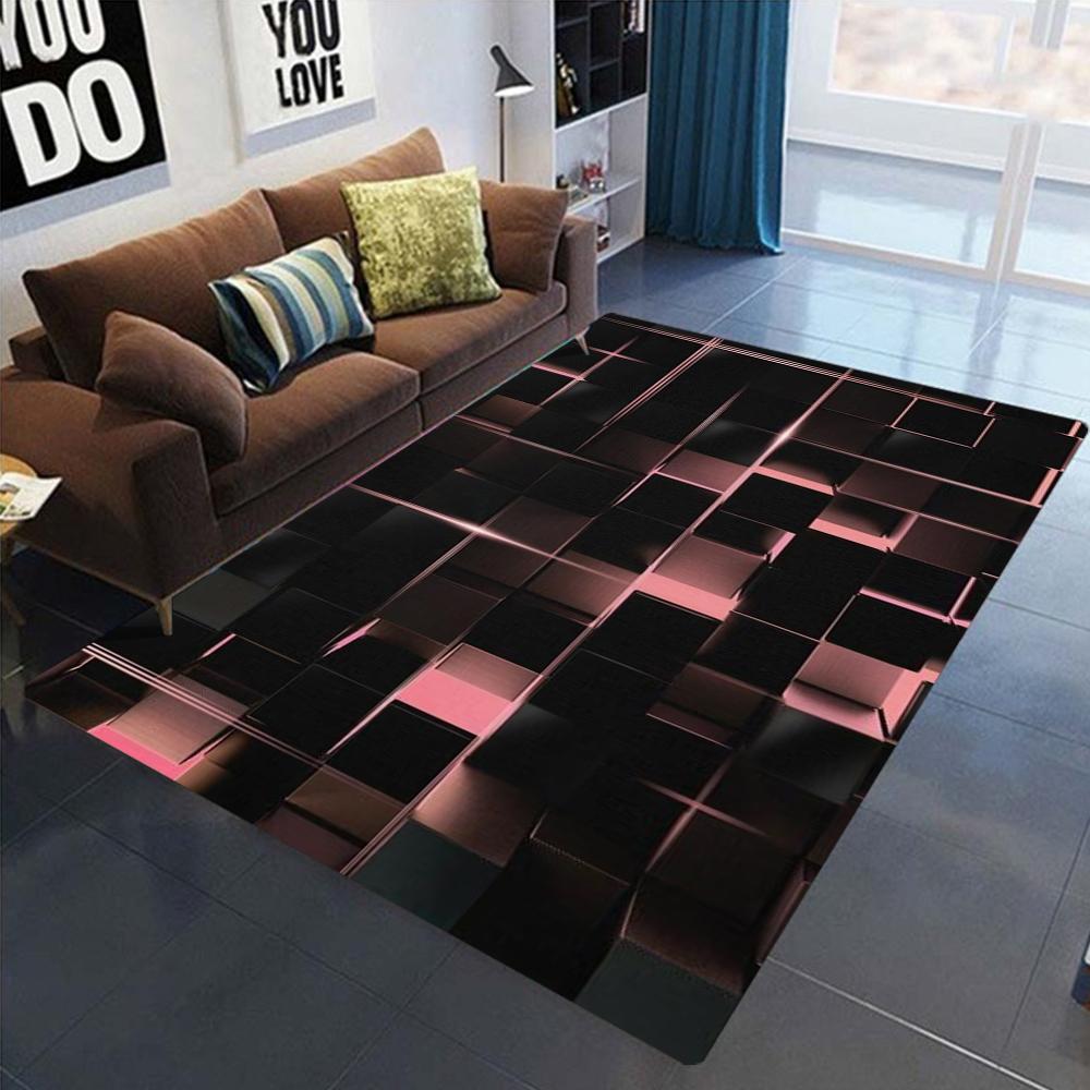 Artistic Neon Geometric Pattern Rug Colorful Retro Style NonSlip Soft Carpet With Diverse Shapes Designs For Living Room
