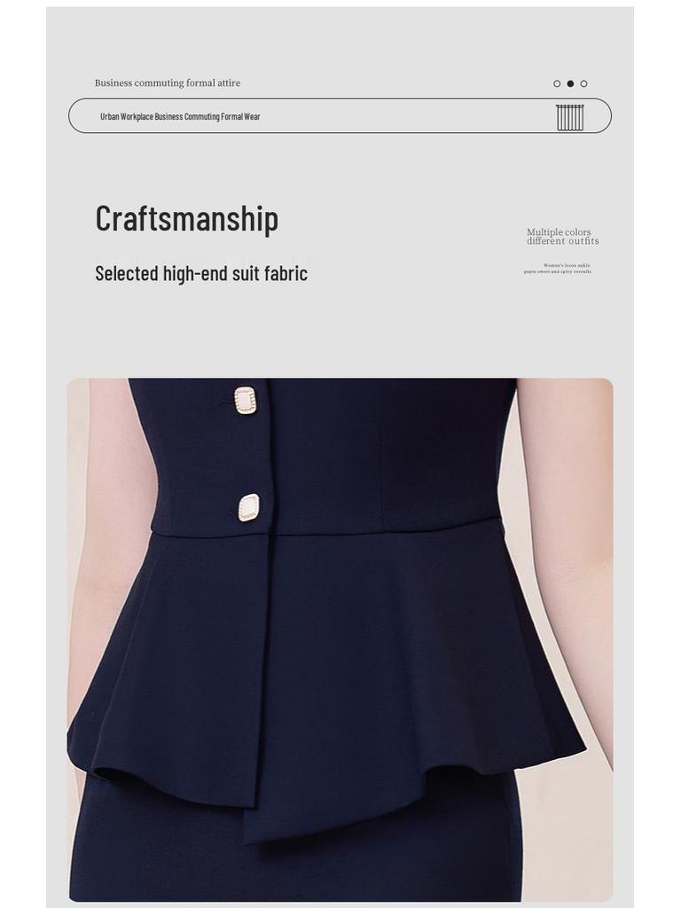 Professionelles Sommer Kurzarm Formelles Zweiteiliges Arbeitskleidungsset für Damen - Schlankmachendes Rüschen-Design