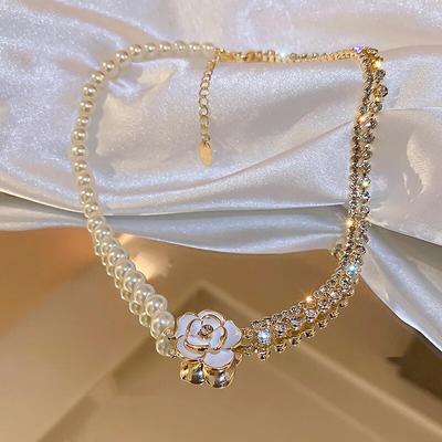 Crystal Camellia karoliai Madingi perlų karoliai moterims raktikaulio grandinė Senoviniai vasaros moters karoliai Prabangūs papuošalai