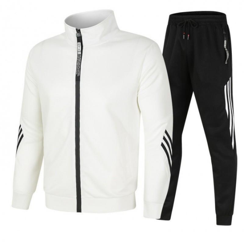 New Spring/Autumn Men's Striped Stand Collar Hooded Sports Suit - Fashionable, Casual, Trendy Style