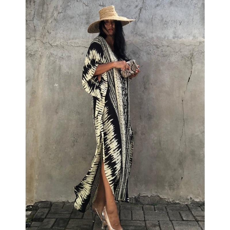 Women's Fashion Summer Spring Colour Block Print 1/2 Sleeves V-Neck Loose Waistline Casual Dresses