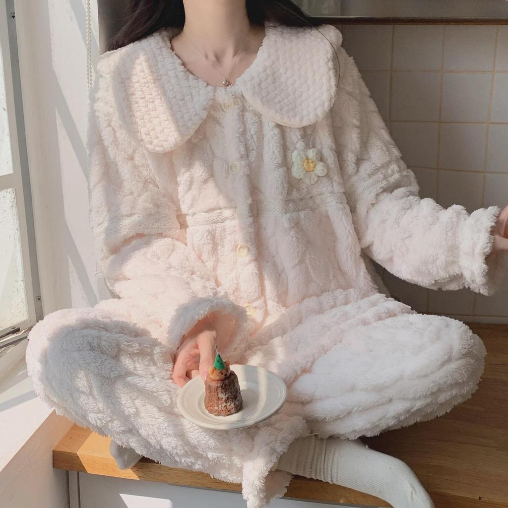 Women's Coral Fleece Pajamas - Thick Velvet Princess Style for Autumn & Winter