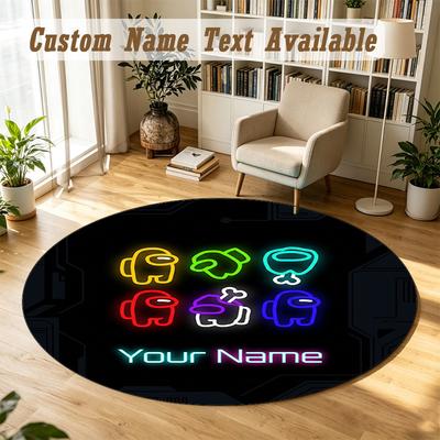Round Rug Custom NameAmong Us Pattern Non Slip Carpet Home Floor Decor