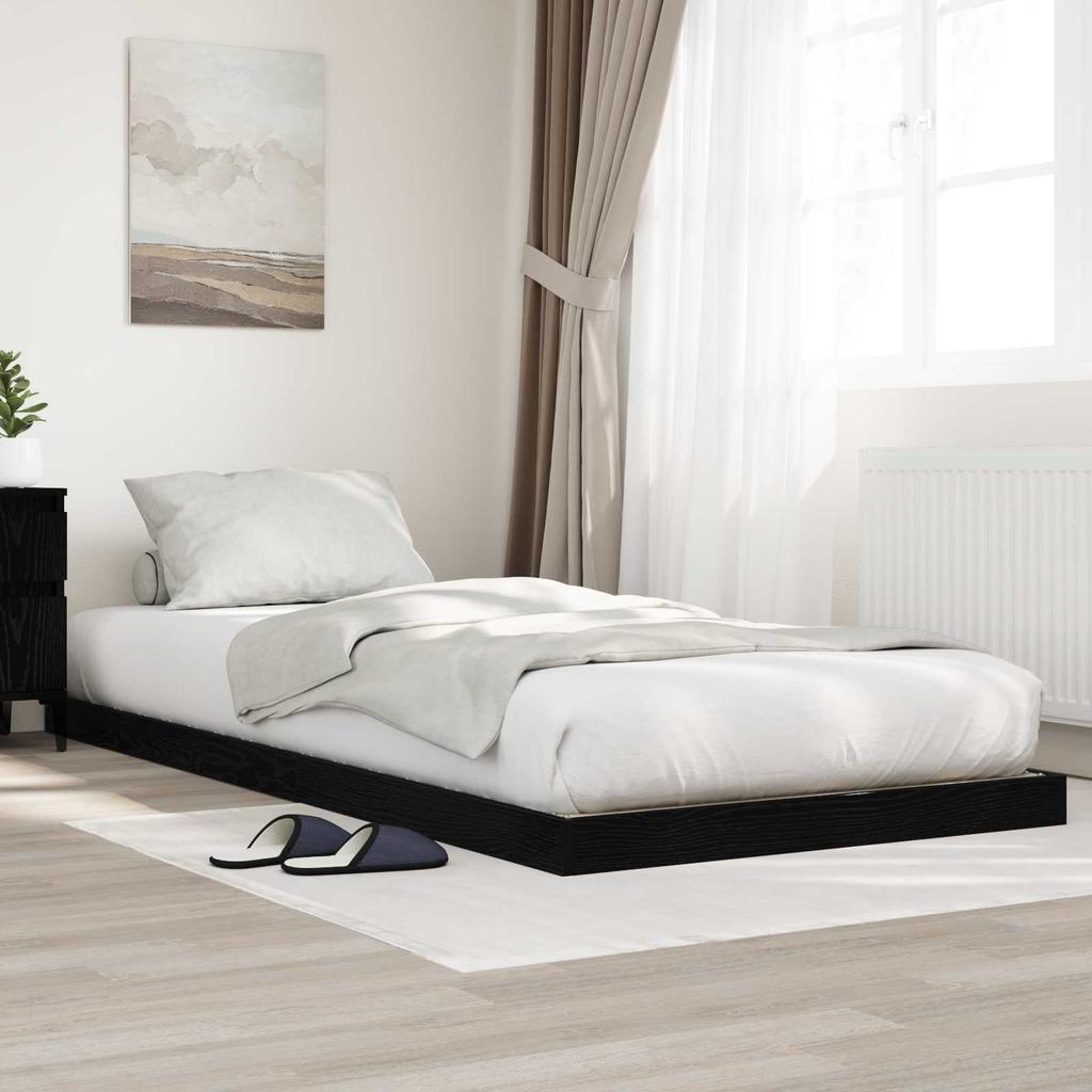 Floor Bed Frame Black Oak Effect 75 x 190 cm Wood Based Material