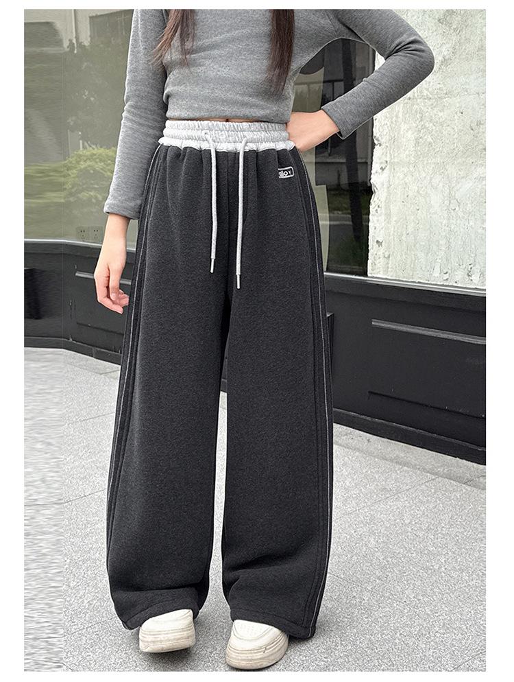 Girls' 2025 Fleece Wide-Leg Sweatpants - Fashionable, Thick, Casual Sports Pants for Autumn and Winter