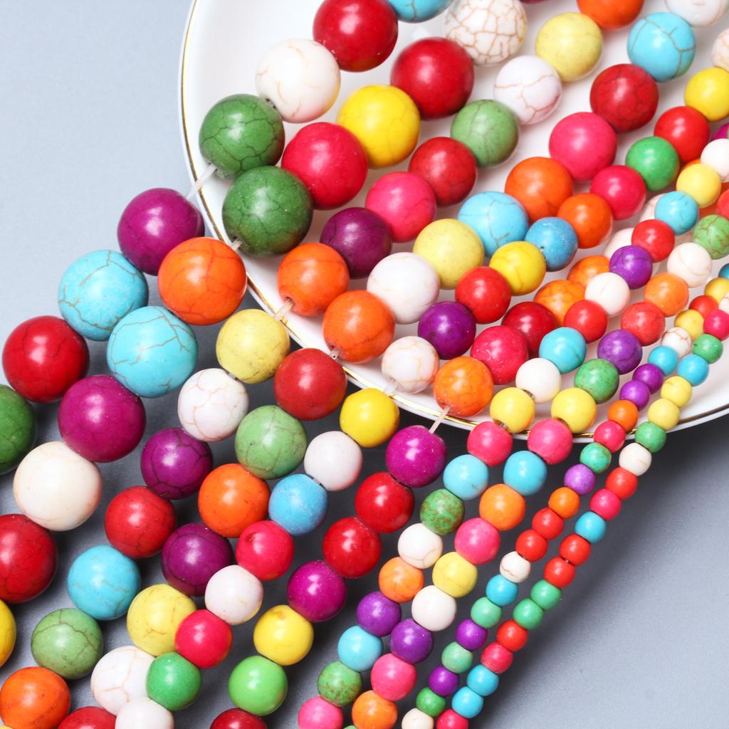 Hanmade Random Color Loose Beads 15-40Pcs Round For Jewelry Making Mixed Color DIY Material Keychain Bracelet Natural Stone Necklace Turquoise