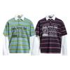 American Vintage Striped Mock Two-Piece Couple Polo Shirts Men Women Long Sleeve College Style