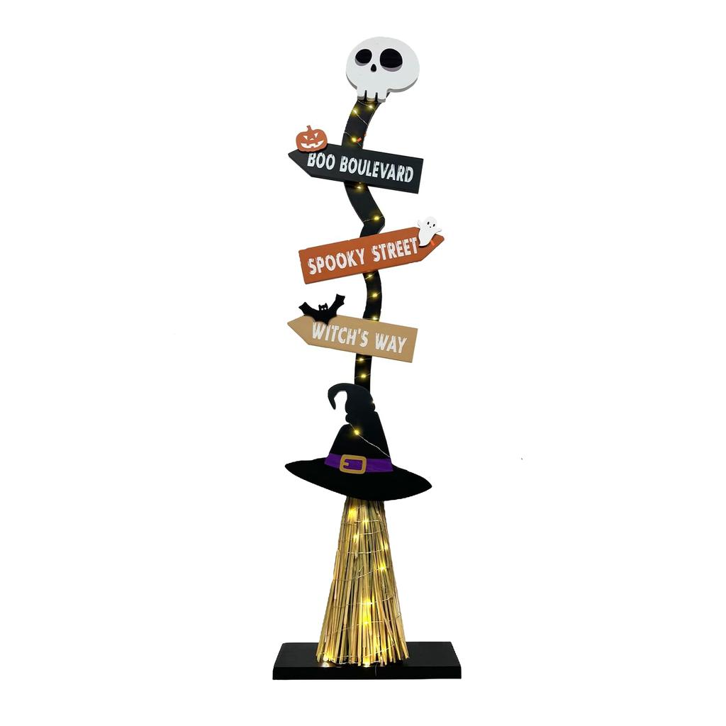 Halloween Wooden Glowing Witch , Indoor Outdoor Porch Yard Decoration - Spooky Glowing Witch Decorative Sign