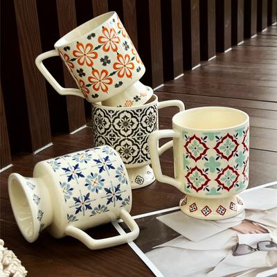 Retro Keramiktasse, Nischen-Designgefühl, Fliesen-Kelch, Trinkbecher für Frauen im Büro als Geschenk