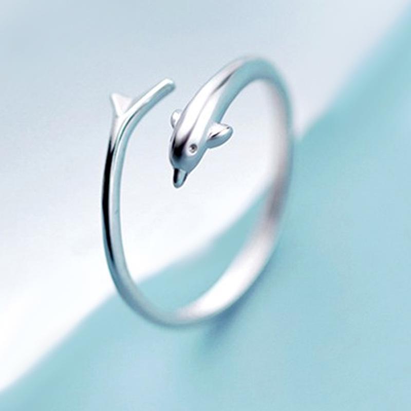 Dolphin-Inspired Adjustable Open Ring - Cute, Creative Korean Style Marine Animal Design