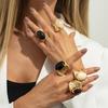 New Vintage Elegant Black Brown Shading Resin Stone Chunky Metal Ring Women Fashion Unique Charm Party Girl Jewelry Gift 2026