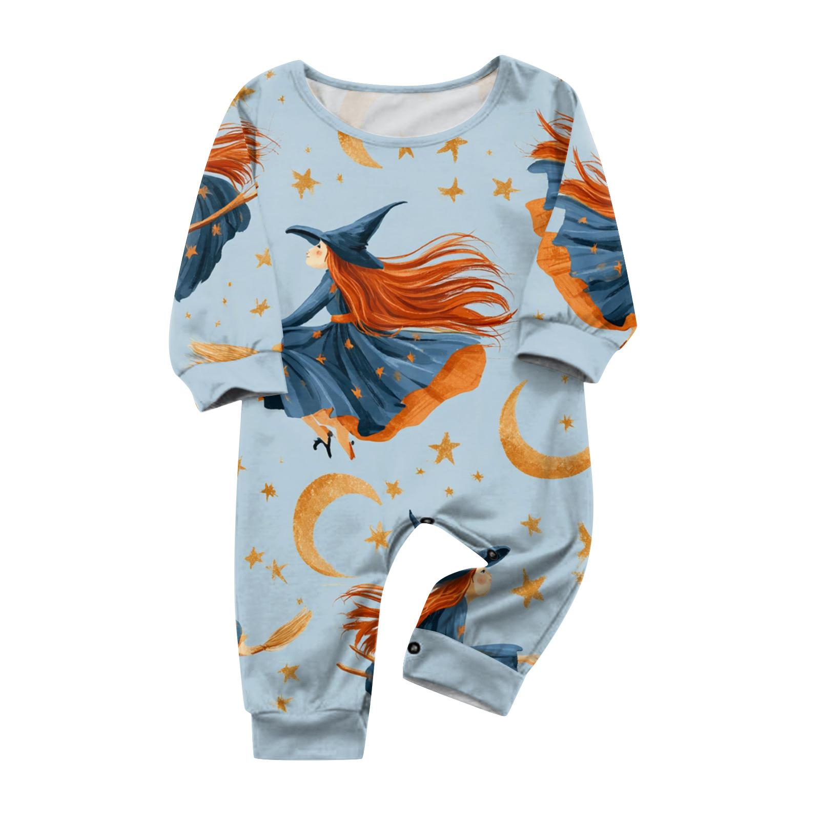 Family Matching Halloween Print Long Sleeve Pajama Set for Parents and Kids 12 Months