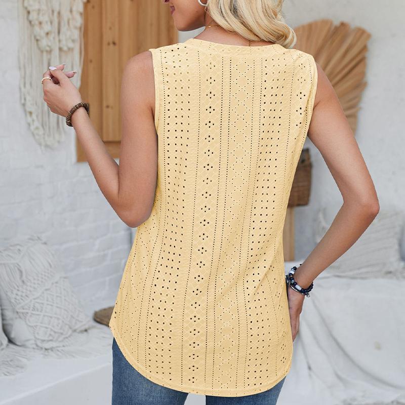Women's Top Solid Color V-Neck Sleeveless Cut-out Vest