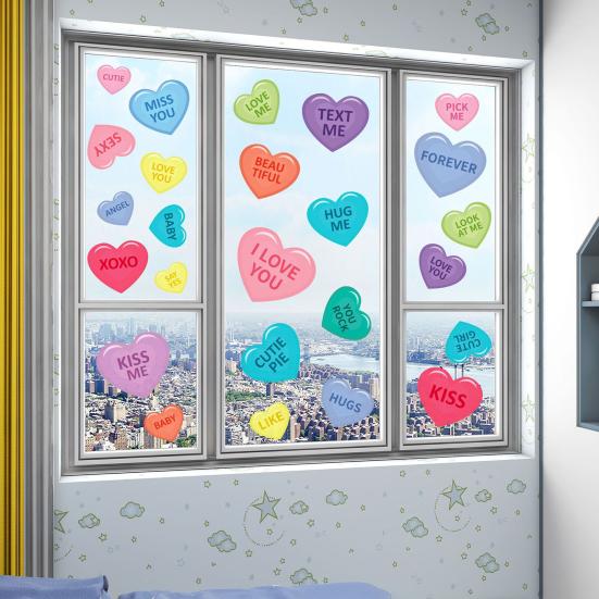 8 Sheets/Set Love Heart Window Cling PVC Reusable Colorful Valentine's Day Heart Shaped Electrostatic Glass Cling Decoration Sticker Decal Kit