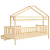 Children's bed in wood color, house bed with drawers, solid wood with slatted frame, pine, youth room, 90x200, natural [OLD SKU:3226890AAW]