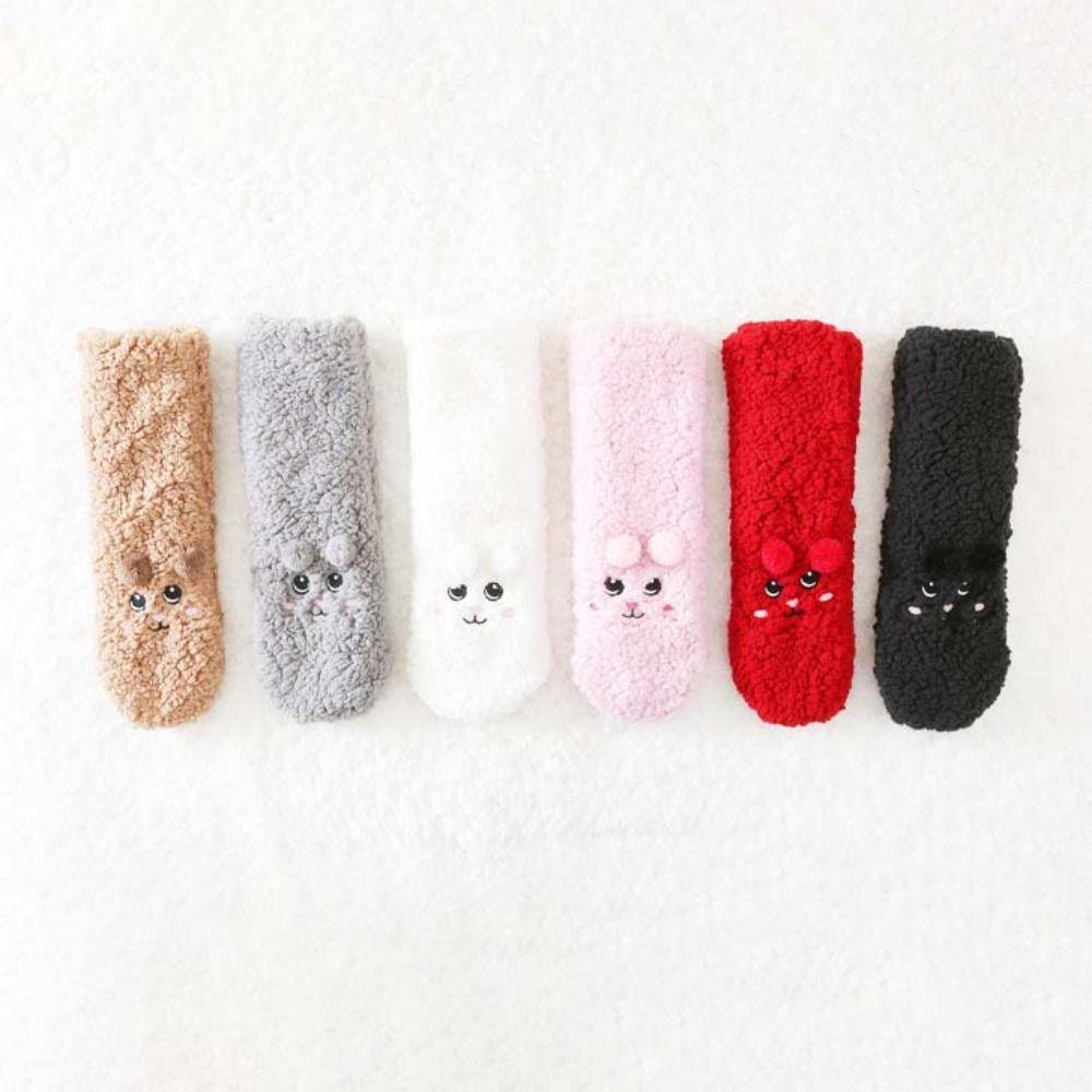 Plush Floor Socks Embroidery Fleece Sock Women Cute Sleeping Socks  Home