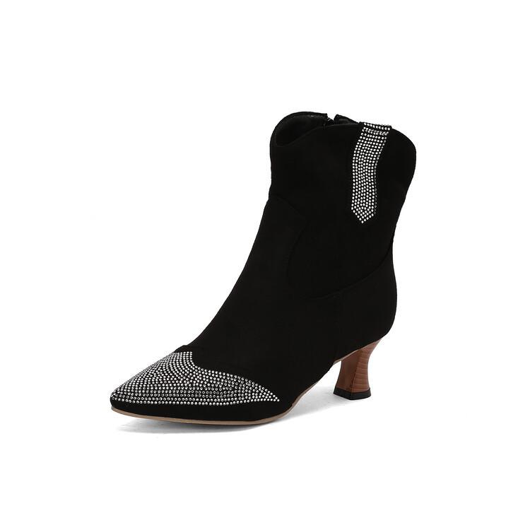 Spring Autumn Womens Ankle Boots for Women Suede Women High-heeled Boots Street Fashion Women Crystal Shoes Botines Para Mujeres