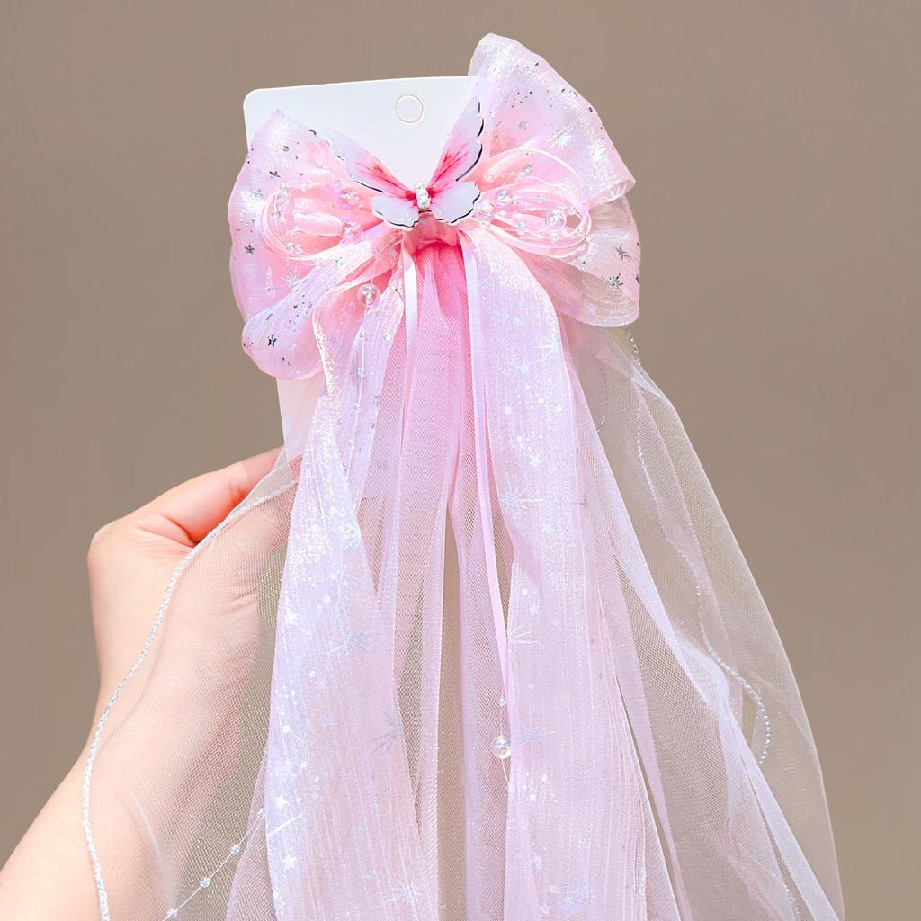 Fairy Princess Tulle Bow Hair Clip for Girls, Soft Mesh Headpiece for Birthday & Photography, Comfortable Anti-Slip Kids Hair Accessories