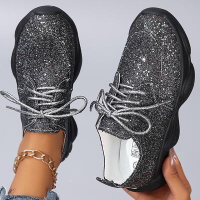 Damskie trampki modne cekiny sznurowane codzienne sportowe buty do biegania damskie oddychające buty