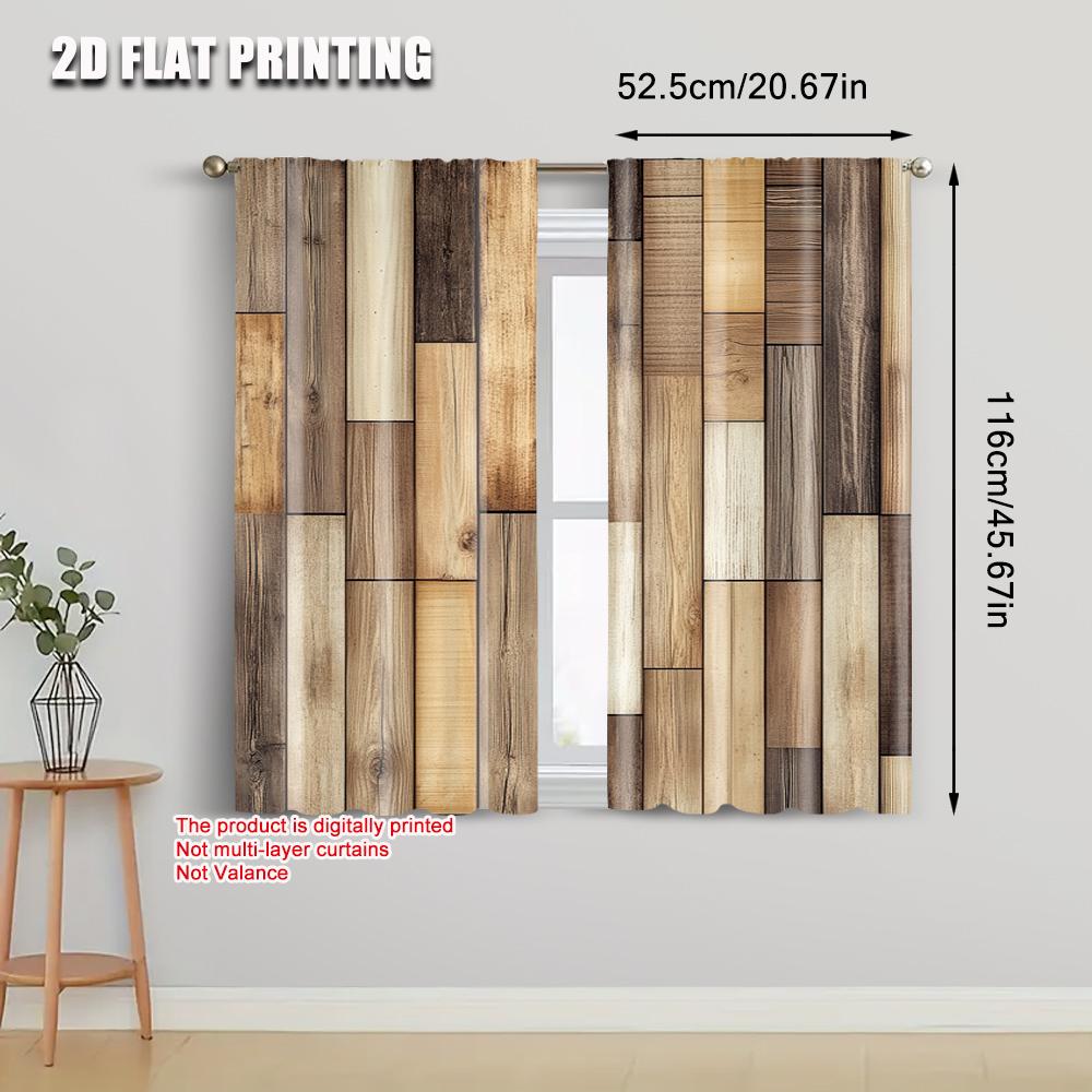 2pcs   Curtains Roller Blinds 2D Plane Printing Brown Wood Panel Kitchen Curtains Polyester (without Rod) Decorations Clearance