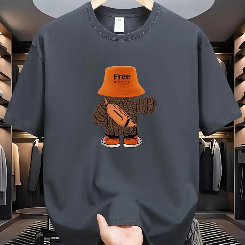 Ny sommer herremote-T-skjorte med personlighet og liten bjørnetrykk