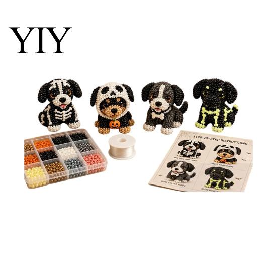 Bastelset für Teenager und Erwachsene Halloween Hund Perlenkunst-Set, DIY 4 Perlen-Hundefiguren, 3D-Stickerei Starter-Kit Basteln für Teenager, Feiertagsdekoration