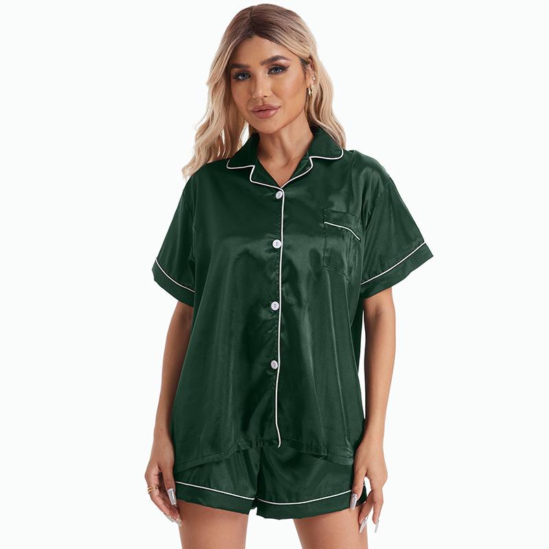 European & American Style Women's Imitation Silk Short Sleeve Pajama Set - Plus Size Available