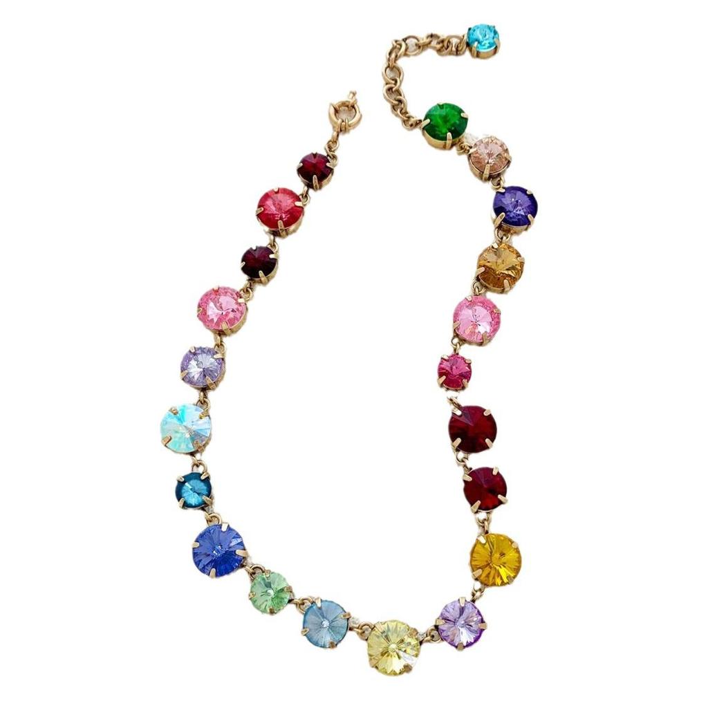 French Niche Colorful Zircon Necklace & Bracelet Set - Women's High-End Retro Choker Jewelry