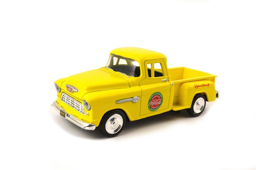 Coca-Cola 1955 Chevy Stepside Pickup 1/43 Scale Diecast Model Car, Yellow, 430001