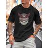 European Sizes Men's  T-Shirt - Retro Emblem Print, Breathable  Tee with Text, Machine-Washable Casual Round Neck Short Sleeve