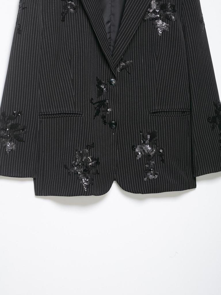 Spring European & American Style Embroidered Sequin Striped Suit with High Waist Long Pants