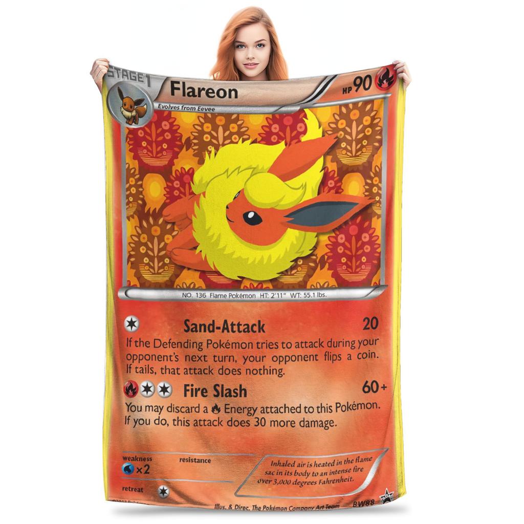 Warm Zacht Dekentje Meisjes Jongens Picknick Pokemon Flareon Evolueert Van Eevee Plaid Flanellen Sprei Voor Buiten Bedovertrek