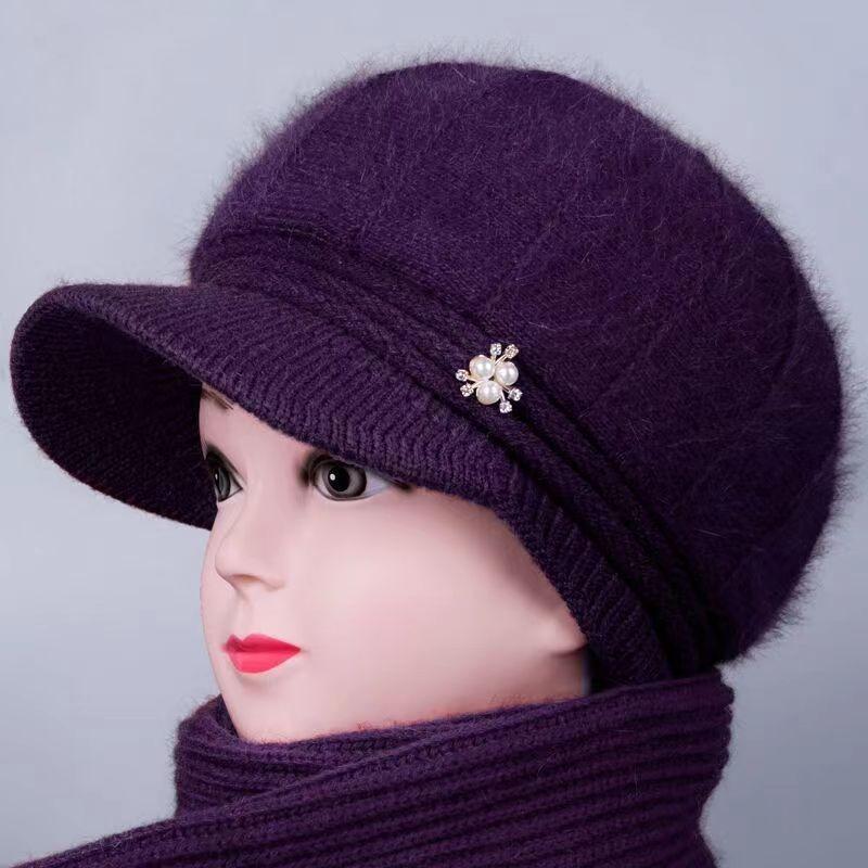 Winter Hat Women's Wool Hat Old Fleece Warm Knitted Hat Old Lady Ear Protector