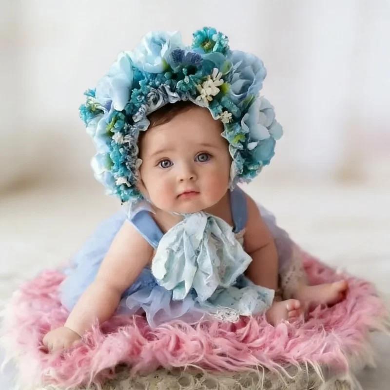 Newborn Photography Props Handmade Colorful Flower Bonnet Studio Shooting Posing Accessories Soft Photo Hat For Infant Baby Use