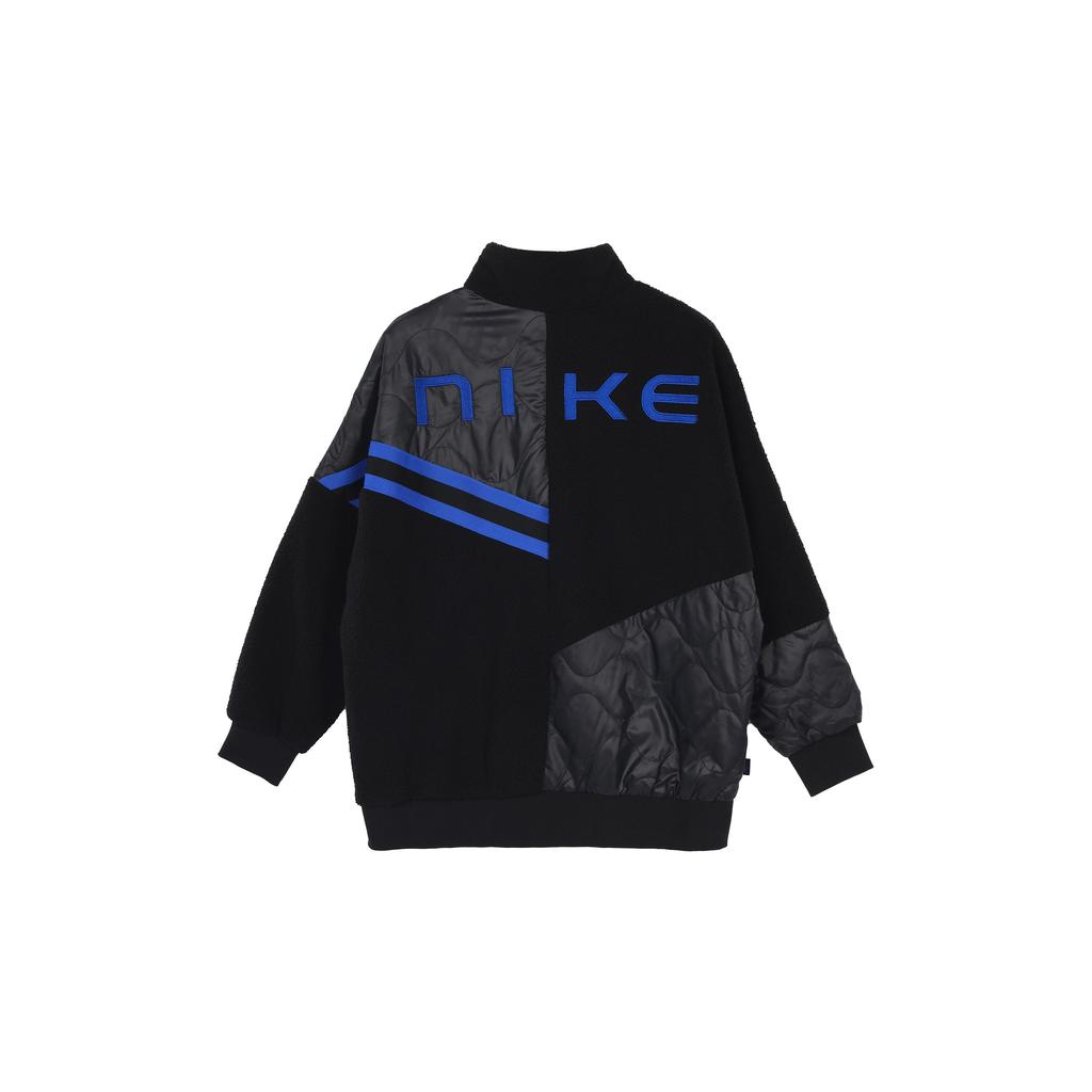 Nike Solid Color Logo Print Fleece Stand Collar Long Sleeve Jacket Women Jackets Black FB1821-010