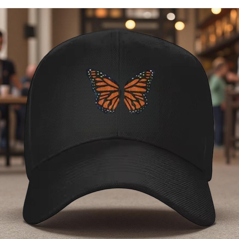 Monarch Butterfly Embroidered Baseball Cap Adjustable Cotton Casual Sports Outdoor Hat for Adult