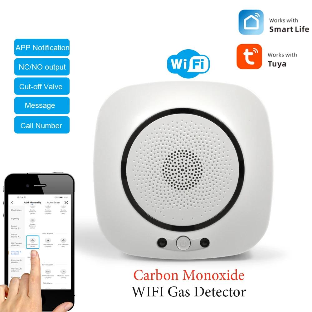 

90-220Vac EU Plug WIFI Natural Gas Detector Tuya APP Push Message Coal Gas Sensor LPG Alarm NC/NO Relay Shut Off DN10/15 Valve WiFi CO