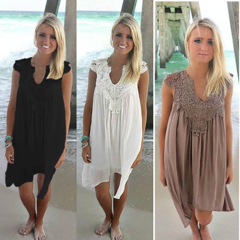 Elegant Plus Size Lady Boho Sleeveless Summer Beach Lace Dress For Women