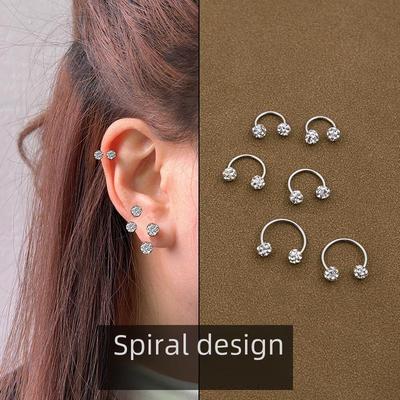 Luxury Geometric Diamond-Cut Ear Studs with Spiral U-Shape and C-Shape Design