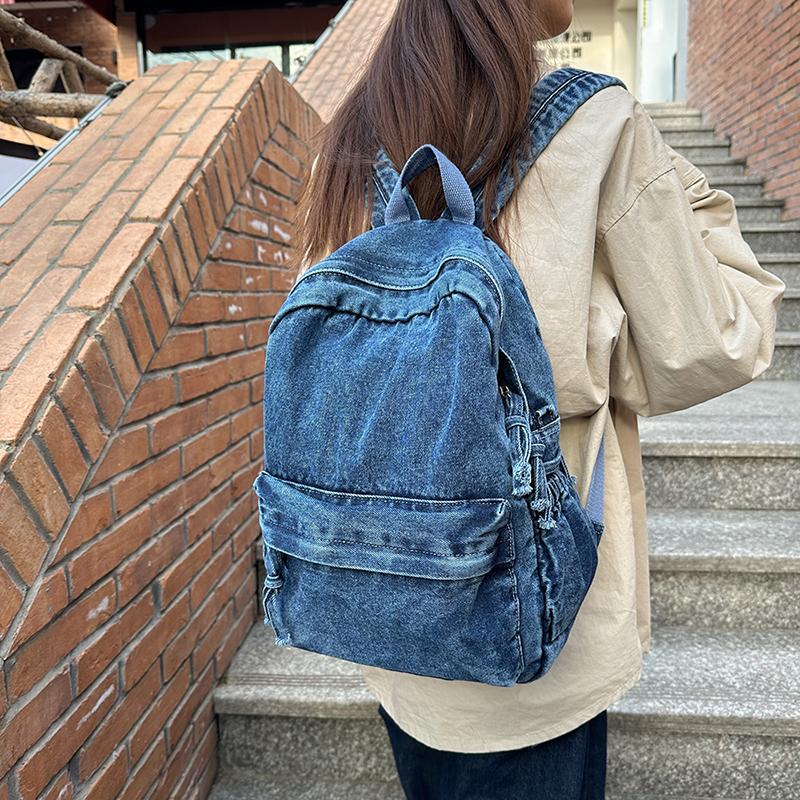 Zaino retrò in denim di grande capacità, borsa da scuola per studenti, zaino da donna