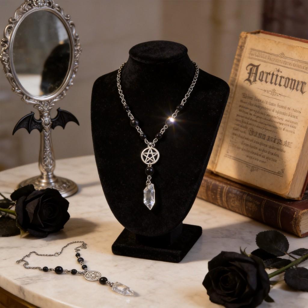 Gothic Vampire Moon Pendant Necklace With Cross Chain For Women