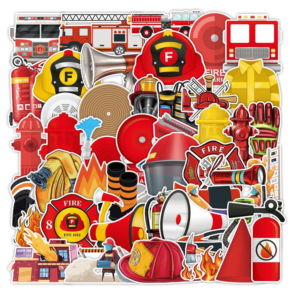 50 Firefighter Graffiti Stickers Car Mobile Water Cup Decorative Stickers Waterproof Creative Hand Note Stickers