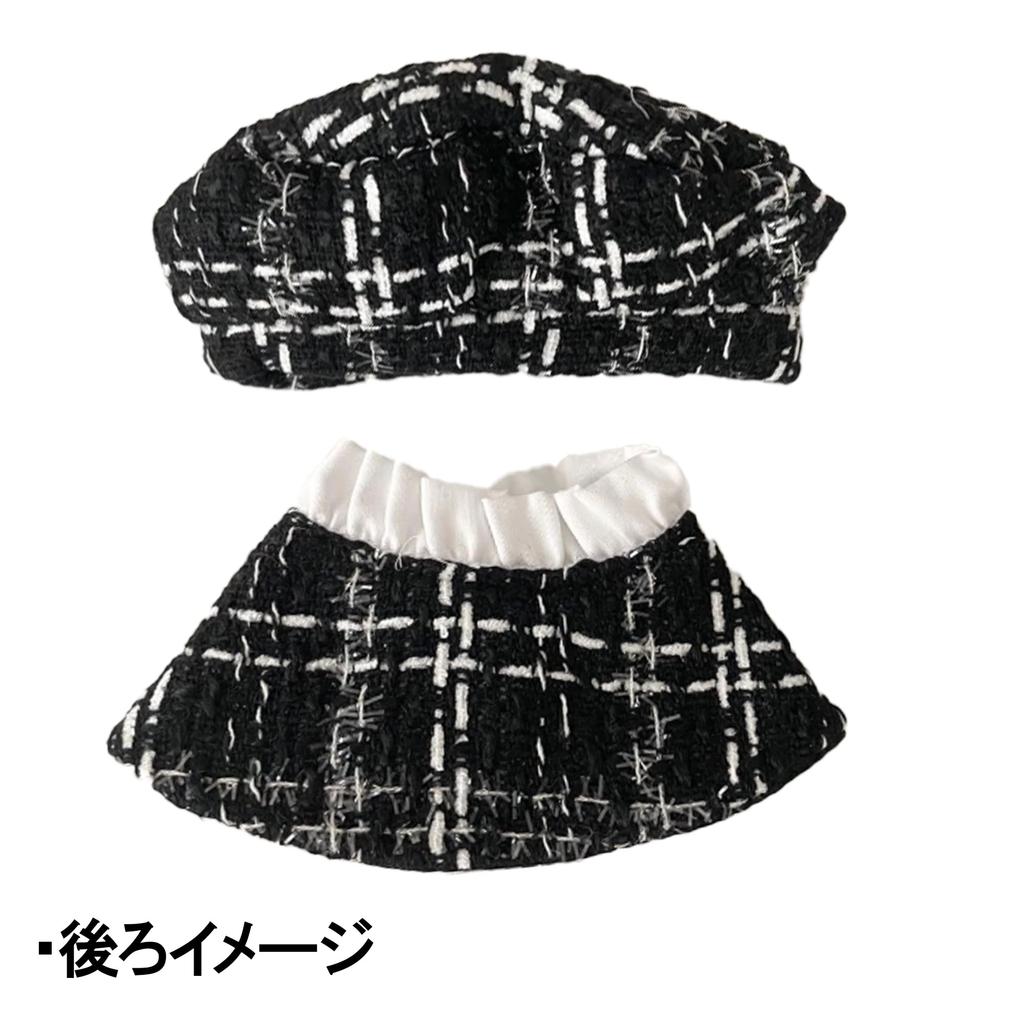 Tweed Beret & Cape for 10cm Dolls - Black Poncho, Hat, Cape, and Shawl Set - Check Pattern [Used]