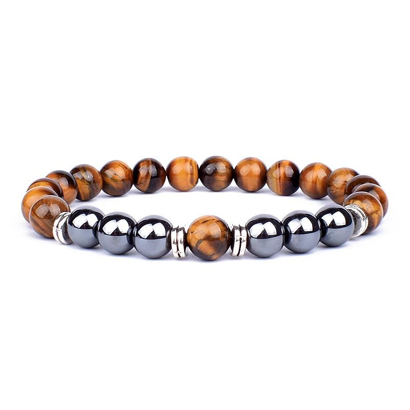 Natural Tiger Eye Beads Bracelet Hematite Stone Beaded Yoga Energy Bracelet for Women Men Charm Jewelry Gifts Pulsera de hombre